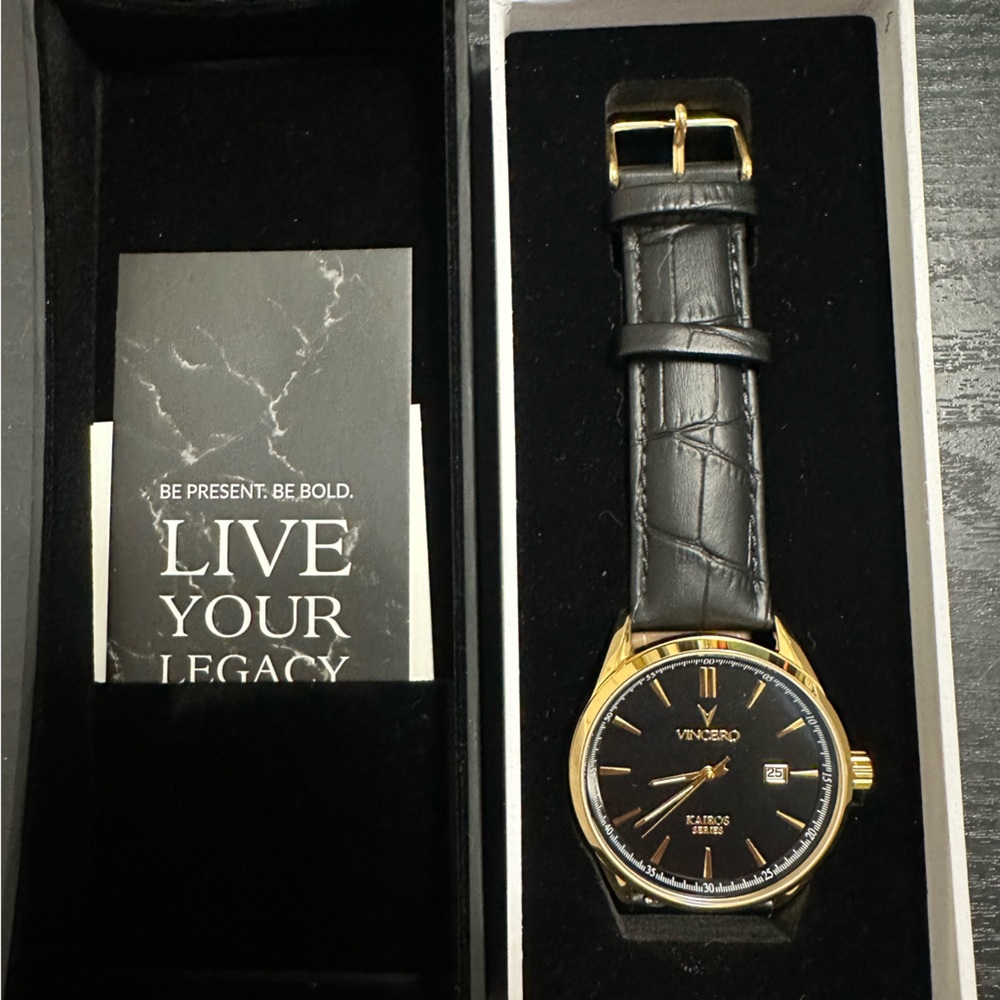 Vincero Gold and Black Leather Watch